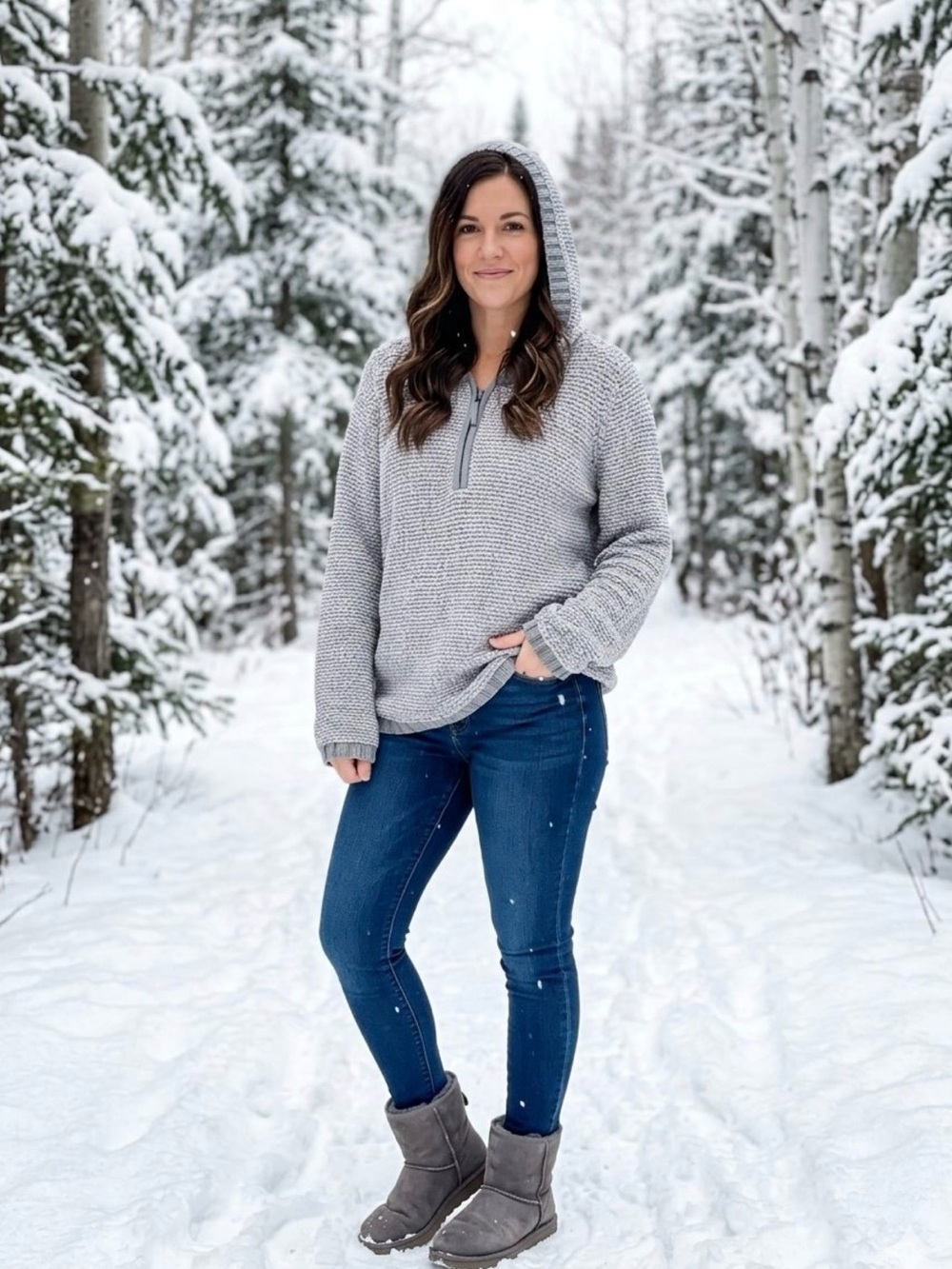 Carbon 2 Cobalt Women Gray Textured Chenille Knit Quarter-Zip XL Sweater